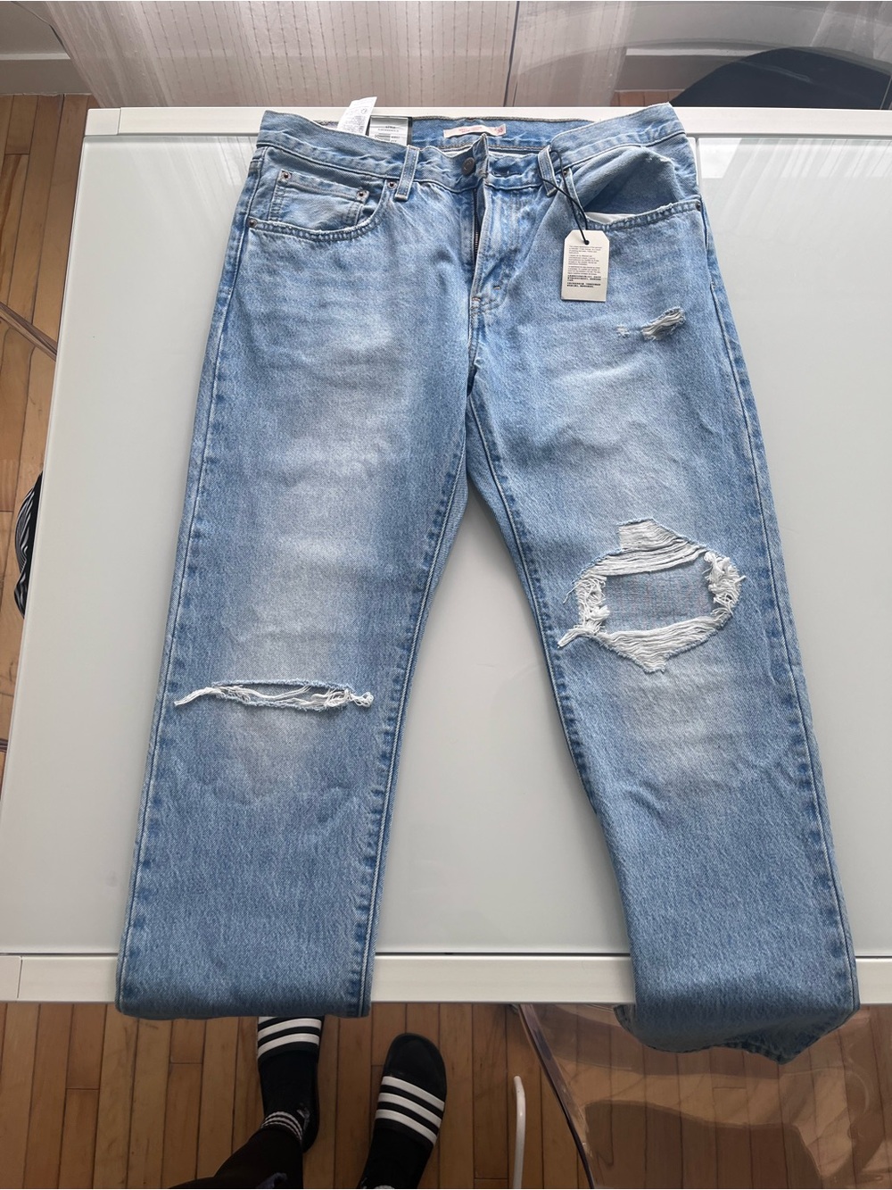 Levi's Light Blue Distressed Straight-Leg Jeans